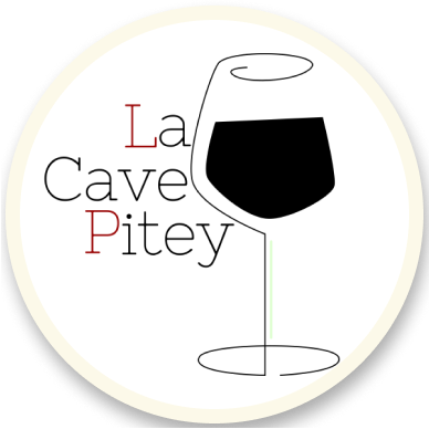 "Logo de La Cave Pitey avec un verre de vin stylisé."