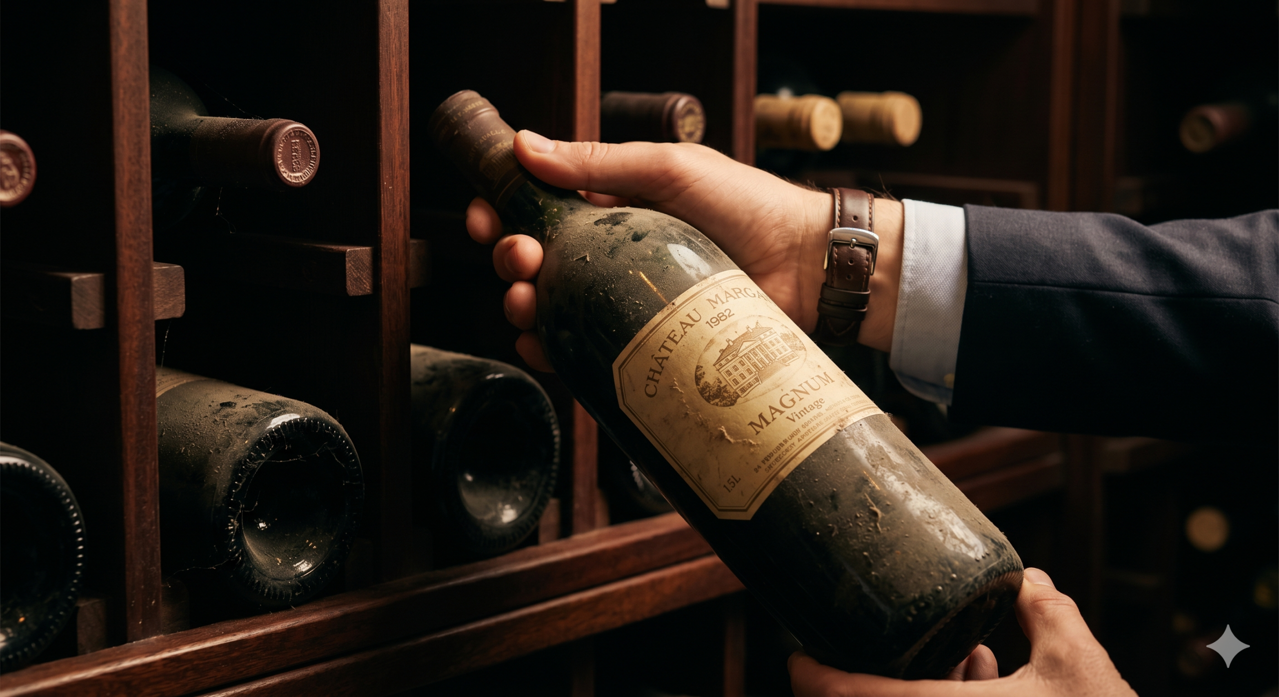 Bouteille de vin de garde au format Magnum dans une cave climatisée