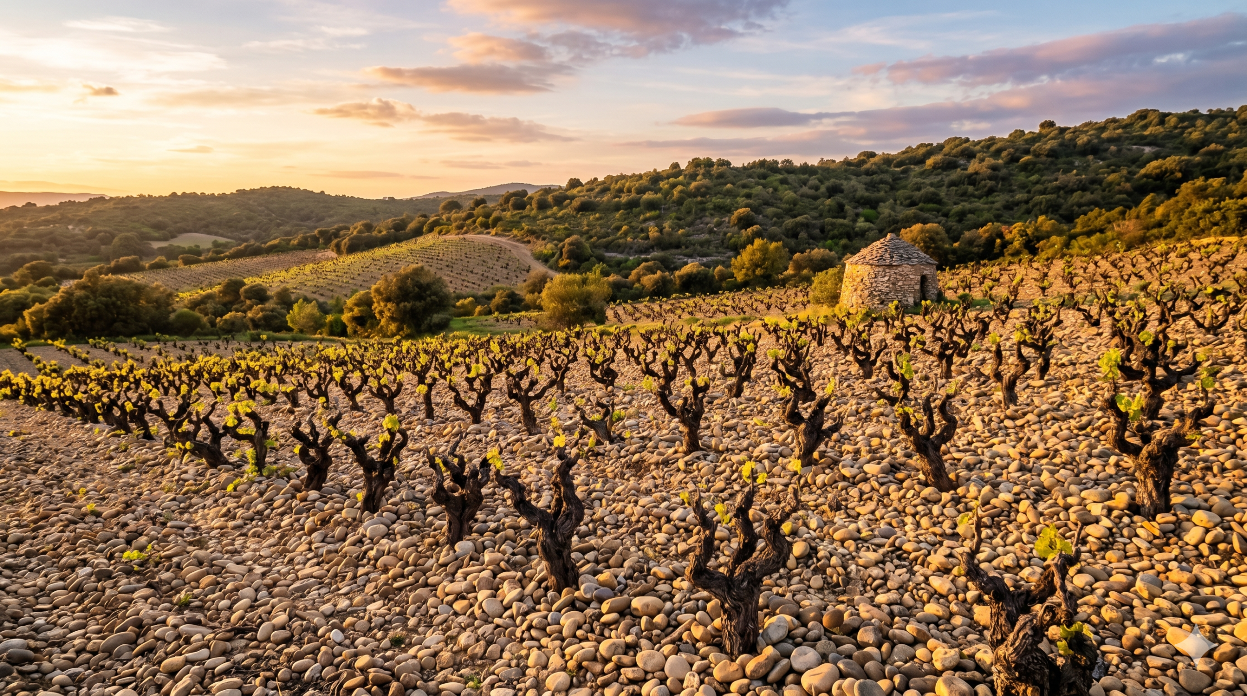 Vignoble du Cru Boutenac dans le Languedoc avec ses sols rocailleux